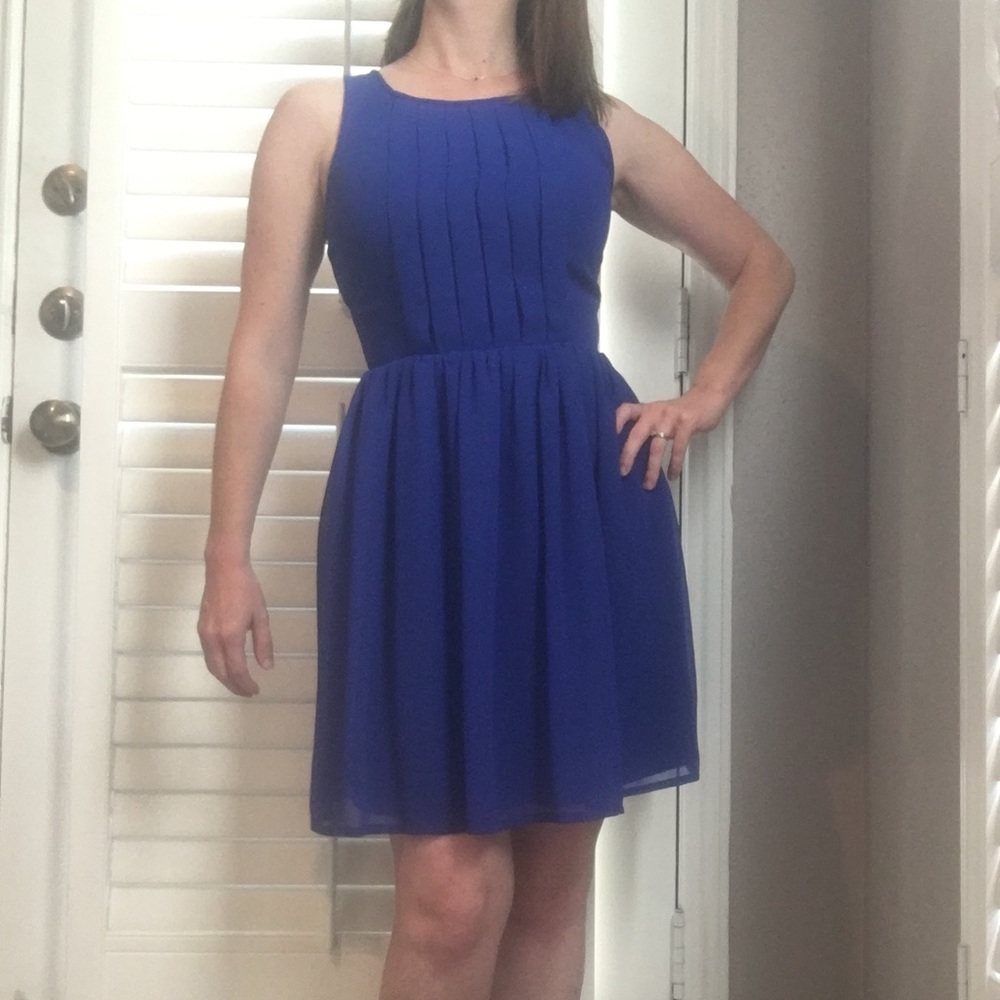 Delia’s blue pleated fit and flare dress